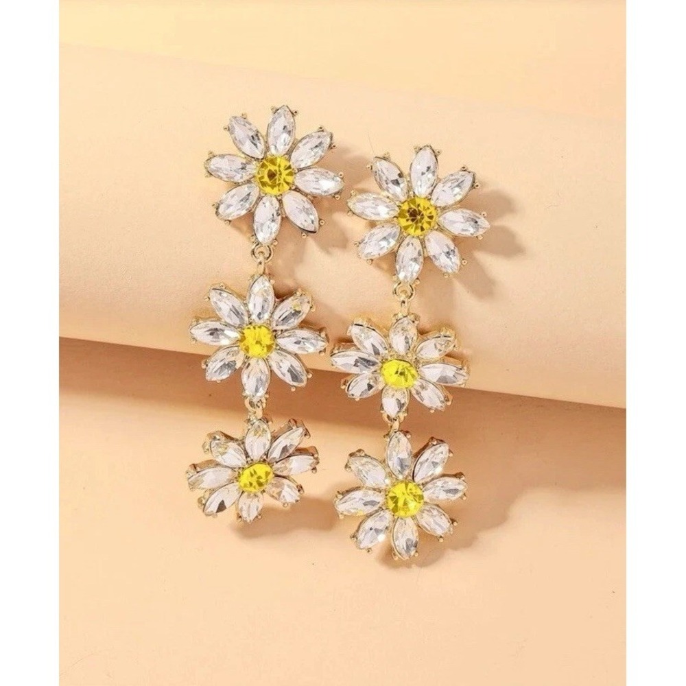 Daisy Flower Statement Dangle Earrings Multi-color Rhinestone‎ Fine Jewelry